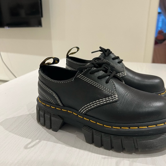 Dr. Martens Audrick White Stitch Leather Platform Shoes - Picture 3 of 7